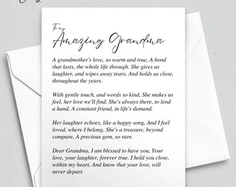 Sentimental Card for Grandma, Grandmother Mother's Day Poem Card, Thoughtful Message for Grandma Birthday Card, Nana, Memaw, Gigi, Nonna