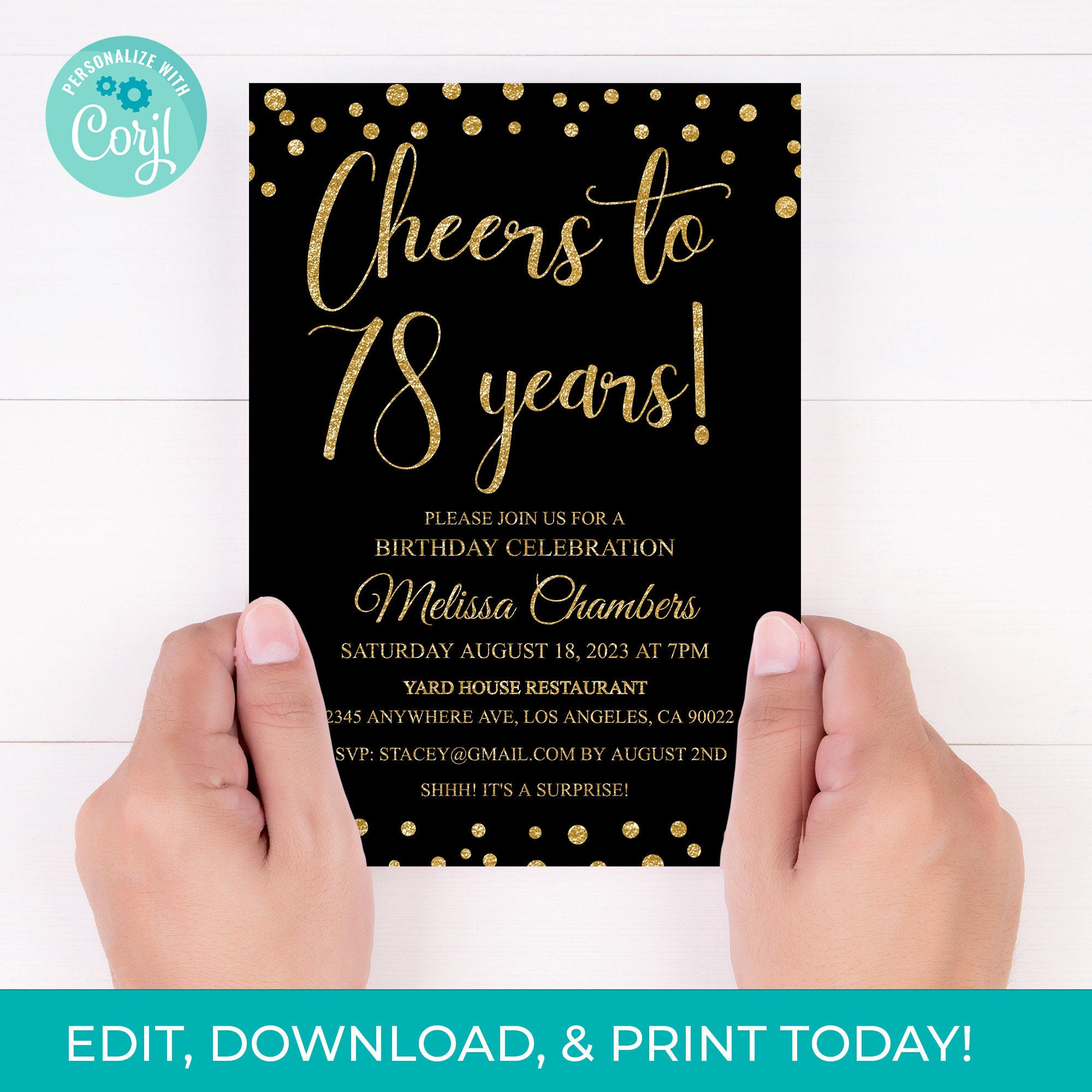 78th Birthday Invitations Printable Rose Gold Diamond Glitter | 70th