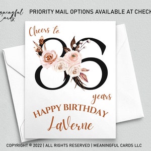 86th Birthday Card Personalized Birthday Card, Cheers to 86 Years Custom Birthday Card, Boho Birthday Card, Customized Birthday Card
