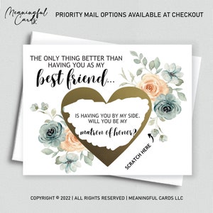 Carte Serez-vous ma dame d'honneur, cartes de proposition florales à gratter pour meilleur ami, carte de dame d'honneur de proposition de mariage