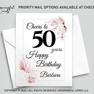50th Birthday Card Personalized Birthday Card, Cheers to 50 Years Custom Birthday Card, Boho Birthday Card, Customized Birthday Card