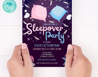 Bearbeitbare Slumber Party Geburtstagseinladung Sleepover Geburtstag einladen Pink Girl Digital Download Druckbare Vorlage
