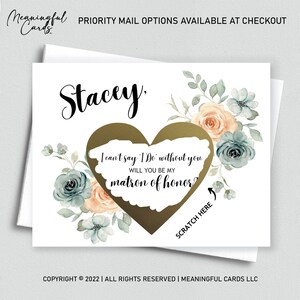 Cartes personnalisées Serez-vous ma dame d'honneur, cartes de proposition florales à gratter, carte de dame d'honneur de proposition de mariage