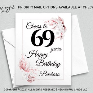 Carte d'anniversaire personnalisée pour votre 69e anniversaire, Carte d'anniversaire personnalisée pour vos 69 ans, Carte d'anniversaire bohème, Carte d'anniversaire personnalisée