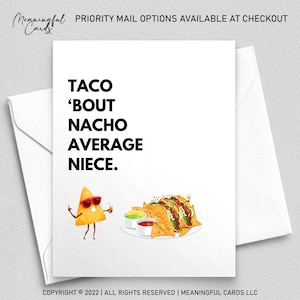 Taco 'Bout Nacho moyenne nièce / Jolie carte drôle pour nièce / Cartes ringard / Cartes ringard