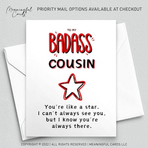 Carte cousine | Carte de Noël de cousin badass | Carte pour la Fête des Mères Les cousins sont comme des étoiles