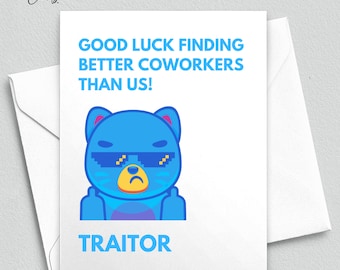 Funny Coworker Leaving Card, Cat Middle Fingers, Traitor