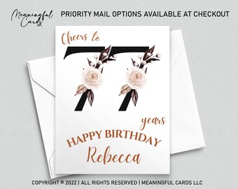 Personalized 77th Birthday Card, Floral Design