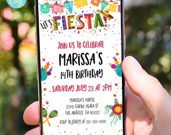Editable Fiesta Birthday Invitation, Mexican Cactus Theme (Digital Invitation)