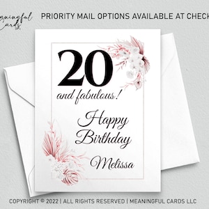 Carte d'anniversaire personnalisée 20 ans, carte d'anniversaire personnalisée 20 et fabuleuse carte d'anniversaire bohème, carte d'anniversaire personnalisée