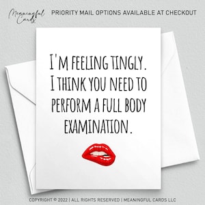 I&#39;m Feeling Tingly, I Think You Need To Perform a Full Body Examination Naughty Card For Him Her Dirty Card Boyfriend Husband Doctor Nurse