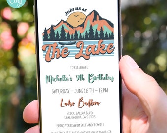 Lake Birthday Party Invitation, Summer Lake Theme (Digital Download)