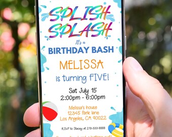 Splish Splash Pool Party Birthday Invitation, Electronic Invite (Digital Download)