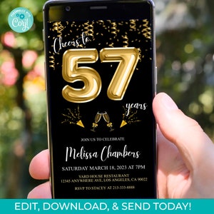 57th Birthday Invitation Editable 57th Invite Send Online Editable 57 Years Digital Invitation Instant Download DIY