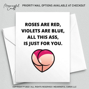Les roses coquines sont rouges tout ce cul cadeau d'anniversaire pour lui | Carte d'anniversaire sexy pour homme | Carte de Saint-Valentin sale pour petit ami mari