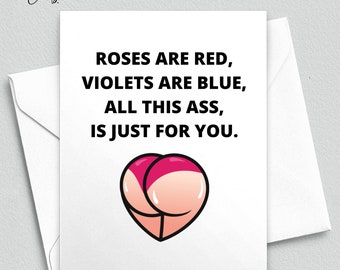 Naughty Roses are Red All This Ass Anniversary Gift For Him | Sexy Birthday Card For Men | Dirty Valentines Day Card for Boyfriend Husband