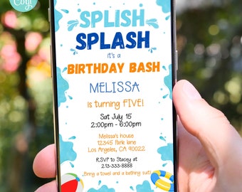 Splish Splash Pool Party Birthday Invitation, Electronic Invite (Digital Download)