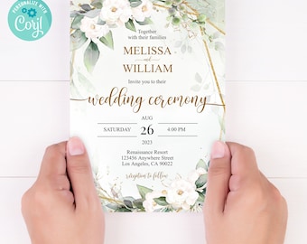 BEWERKBARE bruiloft uitnodiging groen witte bloemen Aanpasbare digitale bruiloft uitnodigen sjabloon Instant Download 5 x 7 uitnodigen digitaal bestand