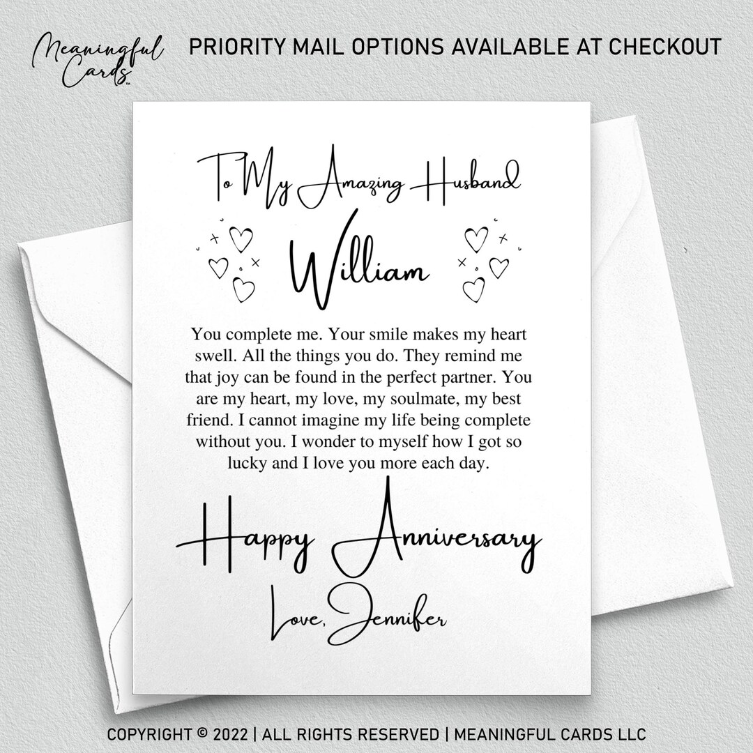 Personalized Anniversary Card for Husband: Romantic Gift - Etsy