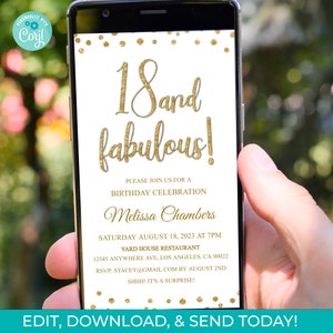 18th Birthday Invitation Editable 18th Invite Send Online, 18 and Fabulous Digital Invitation Instant Download, DIY