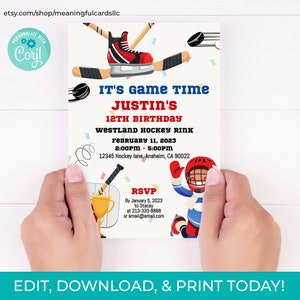 Editable Ice Hockey Birthday Party Invitation Customizable Ice Hockey Rink Party Invite Ice Skating Party Instant Download Digital File