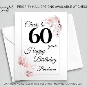 60th Birthday Card Personalized Birthday Card, Cheers to 60 Years Custom Birthday Card, Boho Birthday Card, Customized Birthday Card