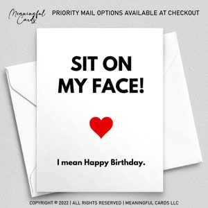 Dirty Birthday Card for Girlfriend Wife, Naughty Birthday Gift For Her, Sit On My Face, Raunchy Valentine’s Day Card for Women