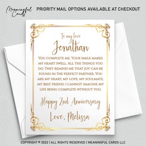 Carte d'anniversaire personnalisée pour lui, carte d'anniversaire de mariage personnalisée pour mari, carte pour femme, romantique, sentimentale, attentionnée