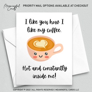 Cute Coffee Love Card, I Like You Like I Like My Coffee, Hot and Constantly Inside Me, Naughty Love Card for Boyfriend, Card for Husband