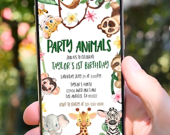Editable Jungle Animals Birthday Invitation, Safari Theme (Digital)