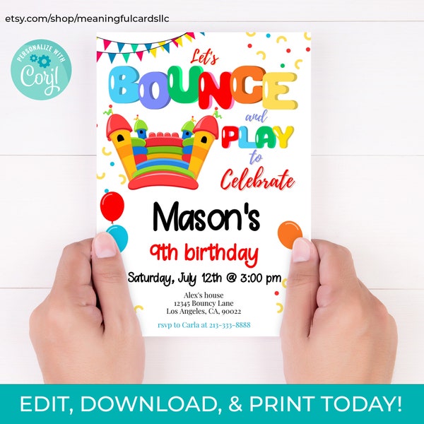 Bounce House Party Bouncy House Invitation, Trampoline Park Birthday, Bounce House Party Editable Template, Instant Download