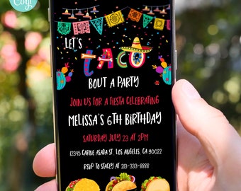 Editable Fiesta Birthday Invitation, Taco Party Electronic Invite (Digital Invitation)