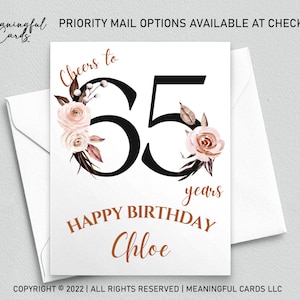 Carte d'anniversaire personnalisée, carte d'anniversaire personnalisée à 65 ans, carte d'anniversaire bohème, carte d'anniversaire personnalisée