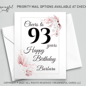 93rd Birthday Card Personalized Birthday Card, Cheers to 93 Years Custom Birthday Card, Boho Birthday Card, Customized Birthday Card