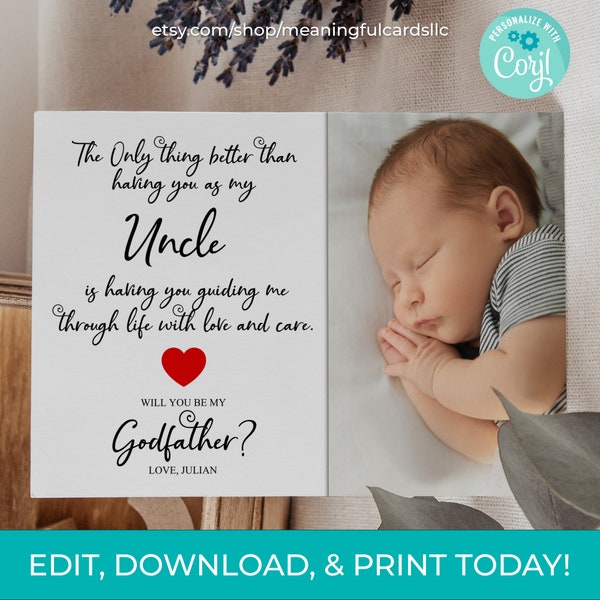 EDITABLE will you be my godfather with photo printable download, godfather card, godfather proposal instant download