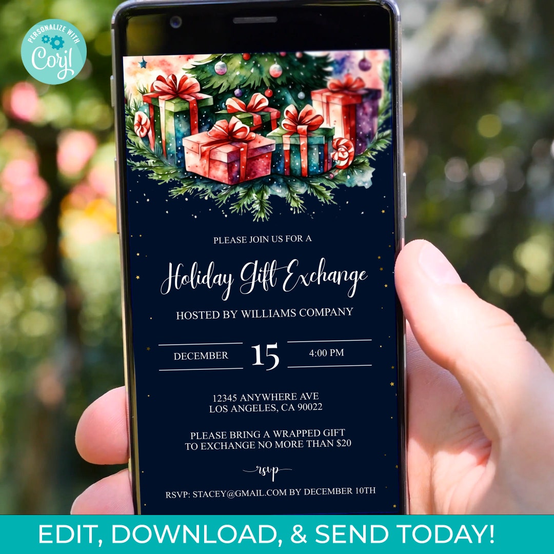 Holiday Gift Exchange Editable Digital Invitation Christmas Holiday