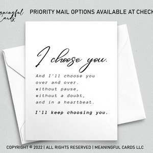 Carte Je vous choisis amour, carte de Saint-Valentin pour elle/lui, carte amour sentimental, carte de mariage pour elle, carte bien pensée, anniversaire