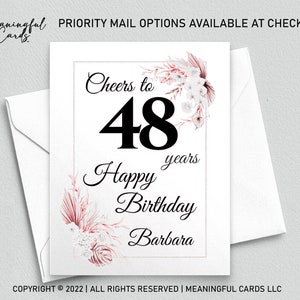 Carte d'anniversaire personnalisée, Carte d'anniversaire personnalisée à 48 ans, Carte d'anniversaire bohème, Carte d'anniversaire personnalisée