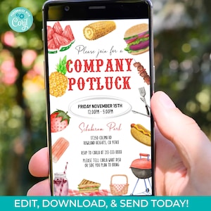 Editable Company Potluck BBQ Digital Invitation, Business Potluck Invitation, Company Party Invitation, Digital Phone Invitation