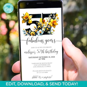 Editable 57th Birthday Invitation Template: Floral Design (Digital Download)
