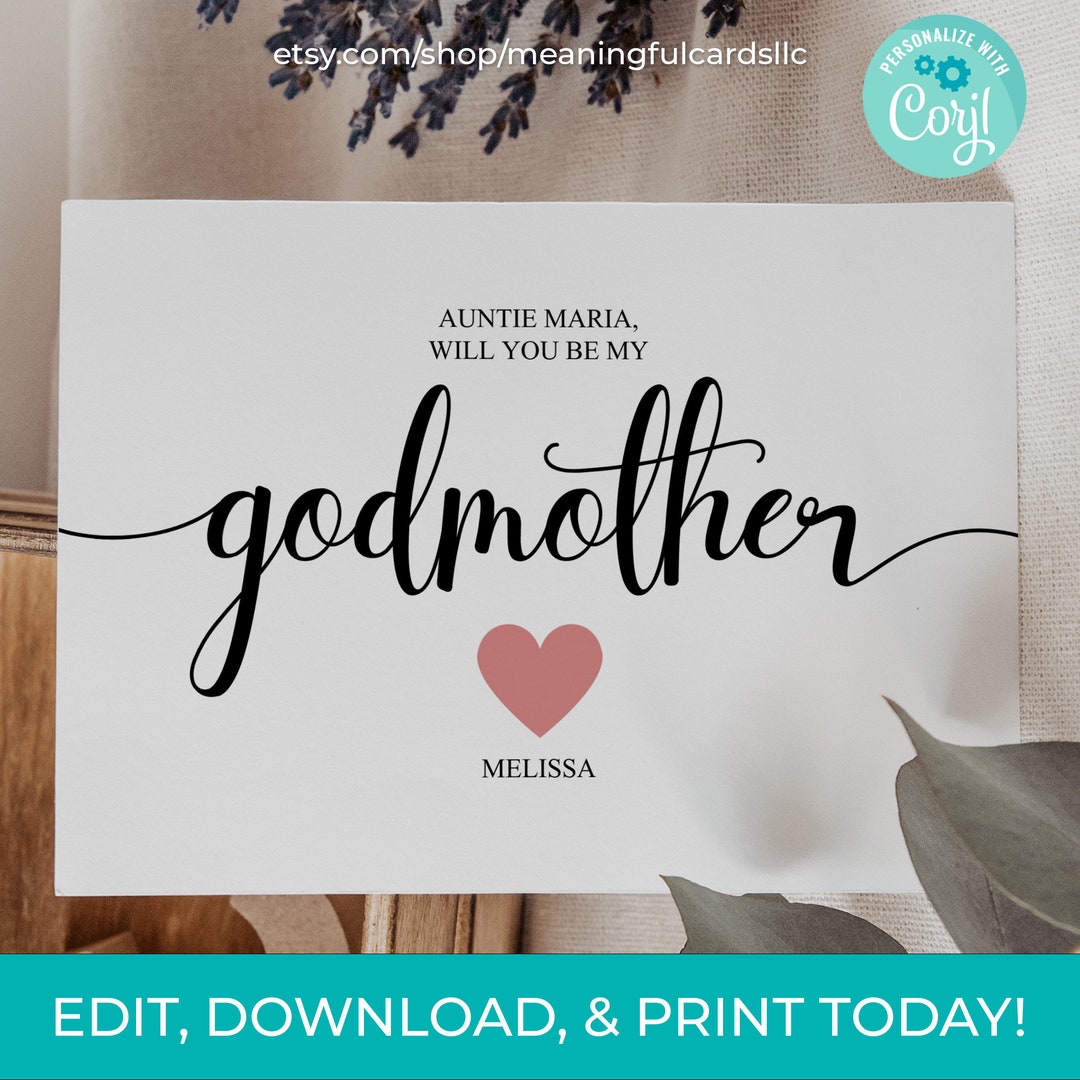 Editable Minimalist Will You Be My Godmother Template, Godmother Card — free download