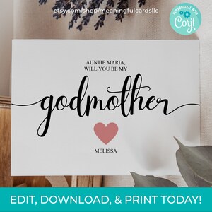 Modelo minimalista editável você será minha madrinha, cartão de madrinha, download instantâneo de proposta de madrinha, download digital de poema de madrinha