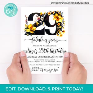 Floral 29th Birthday Invitation Template (Digital Download)