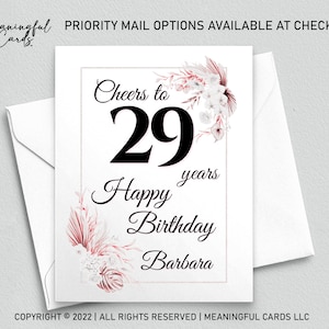 Carte d'anniversaire personnalisée, Carte d'anniversaire personnalisée à 29 ans, Carte d'anniversaire bohème, Carte d'anniversaire personnalisée
