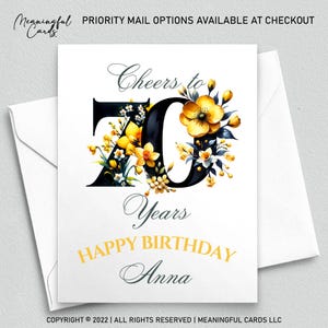 Personalized Floral 70th Birthday Card
