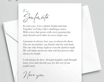 Sentimental Card for Husband Boyfriend Soulmate, Wedding Day Poem Card, Thoughtful Message for Soulmate Birthday Card, Anniversary Card