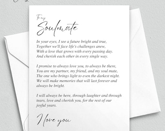 Sentimental Soulmate Poem Card, Anniversary or Wedding Day