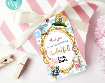 Alice in Onederland Favor Tags – Printable Birthday Thank You Labels (Digital Download)