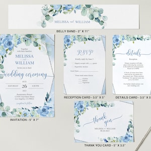 Dusty Blue Floral Wedding Invitation Set (Printable Template)