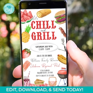 Editable Family Reunion BBQ Digital Invitation, Let&#39;s Chill & Grill Picnic Invitation, Family Reunion Invitation, Digital Phone Invitation